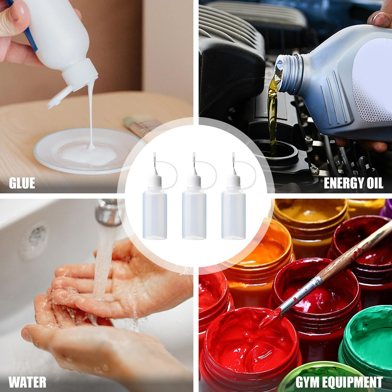 SYEYCW 15 Pcs Precision Tip Applicator Bottles, 10Ml Quilling Needle Tip Oiler Bottle, White Glue Shaker, Plastic Liquid Dropper Filling Applicator, for DIY Craft, Acrylic Paint, Small Gluing Projects