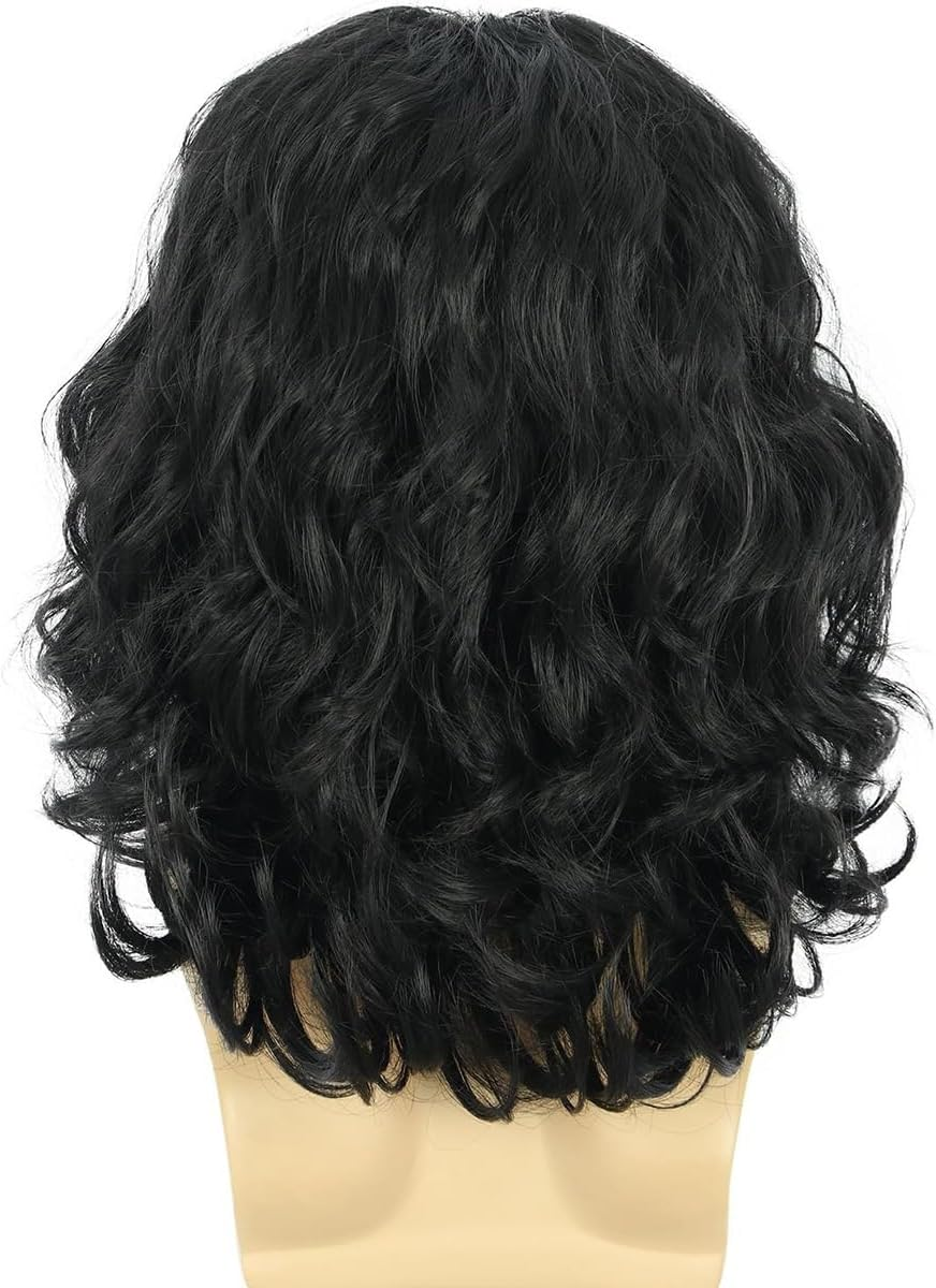 AIMALL 70S 80S Rock Style Men'S Wig &ndash; 13.5In Medium Long Black Curly Synthetic Fibre Costume Wig for Cosplay, Disco Party, Halloween, Retro Rocker Look image number 5
