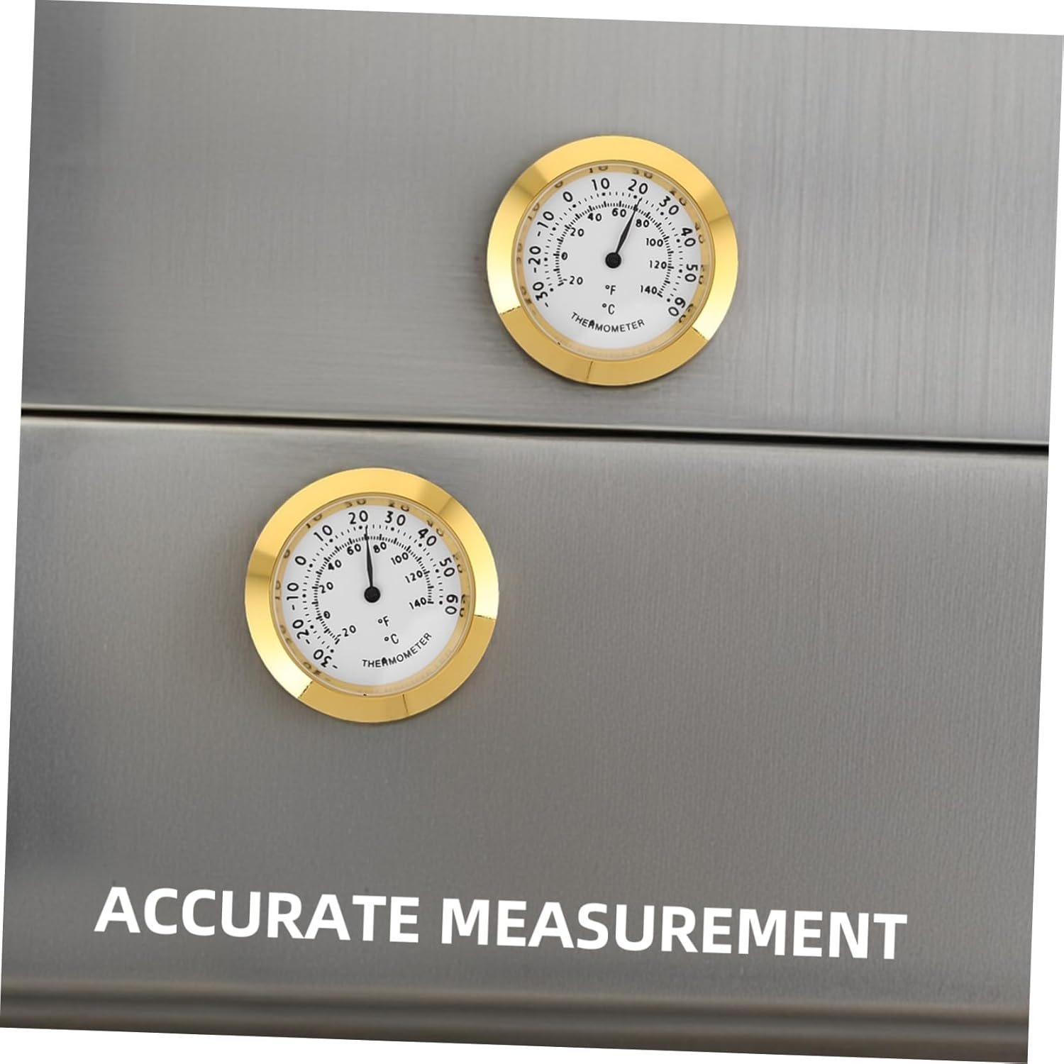 STAHAD 2Pcs Mini round Temperature and Humidity Monitor for Home Office Nursery Accurate Analog Hygrometer Gauge for Guitar Cases and Indoor Environment Portable Gold Dial image number 6