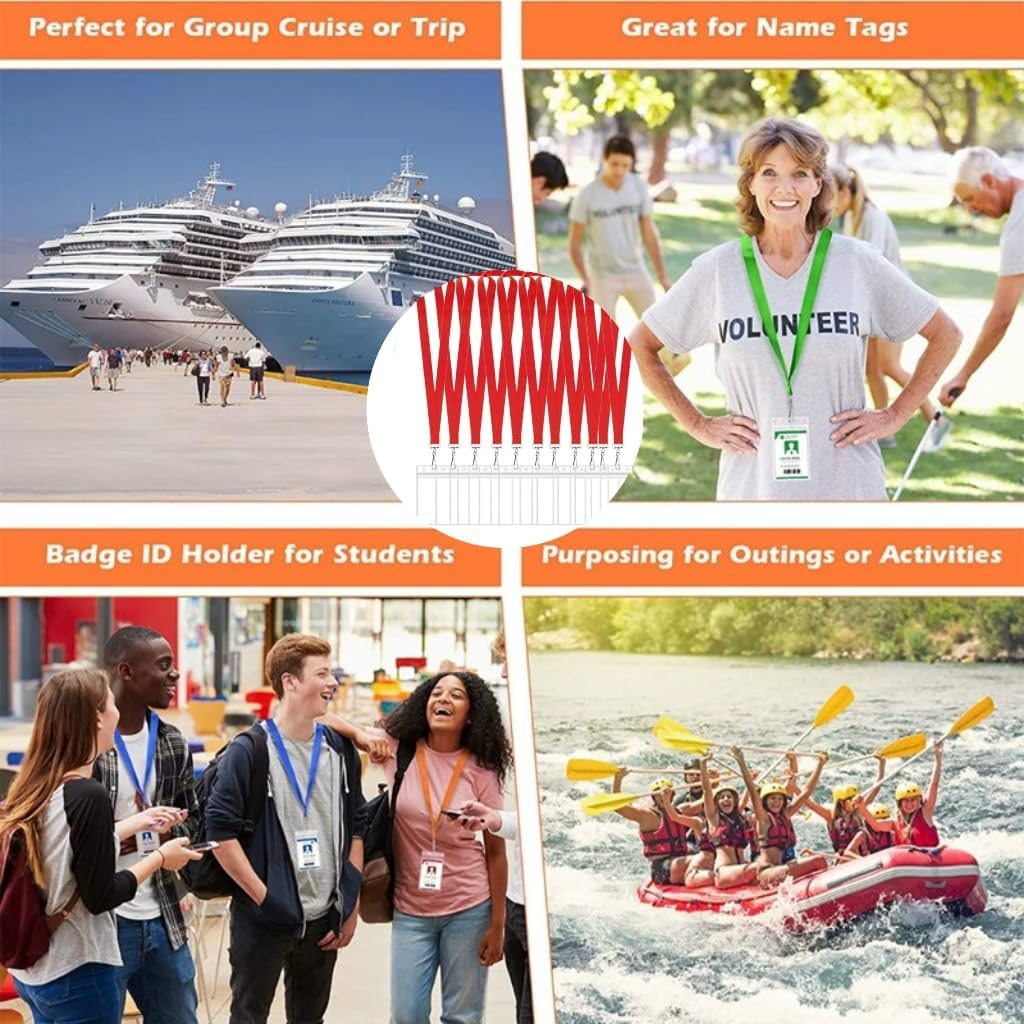 ID Badge Holder Lanyards with Clear Plastic Card Holder, 12 Pack, Red AUPOINT image number 4