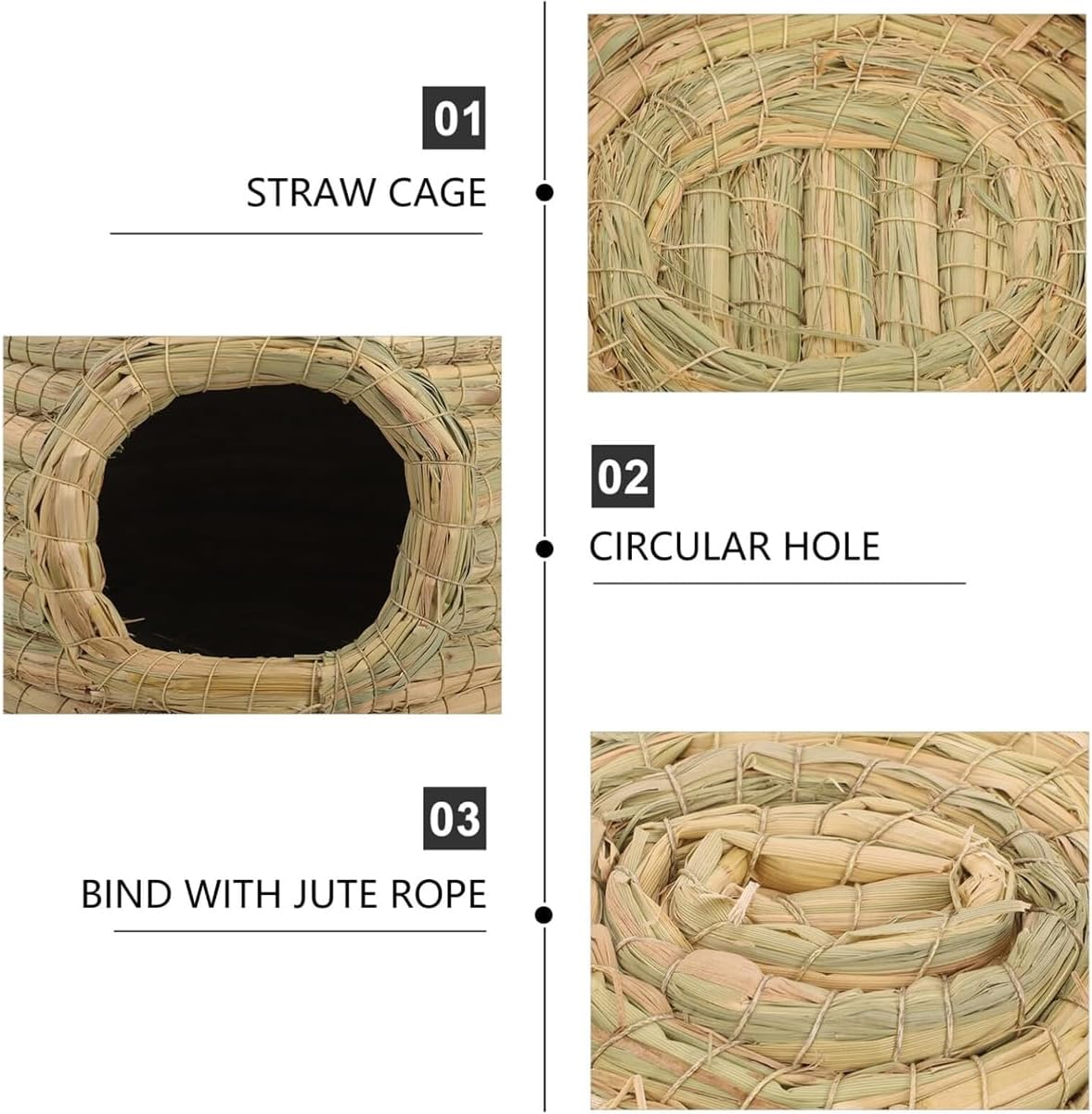 AIMALL Hand-Woven Grass Nest 10.23X5.51X13.77In Natural Straw House for Rabbit Guinea Pig Totoro Chicken Squirrel Hideout Four Seasons Breeding Shelter for Small Animals image number 1