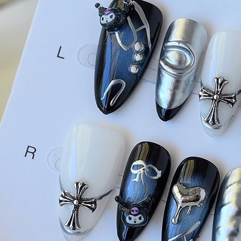 Handmade False Nails Almond Nails Glue Portable with 3D Pattern Cute Cool Style Kuromi Design Removable Artificial Glue Nails for Individual Nail Style image number 1
