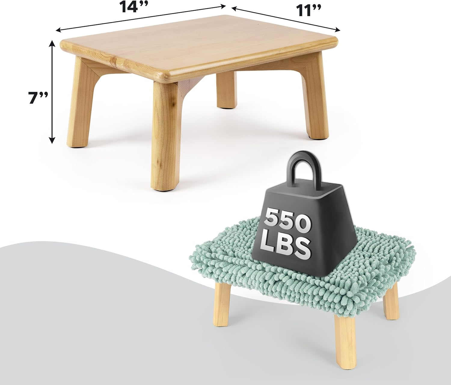 Sunlit One Step Stool with Absorbent Chenille, Stool Holds up to 550 Lbs, Non-Slip Wood Foot Stool, Wooden Step Stool for Adults, Step Stools for Kids, Kitchen Bathroom Bedroom, Mint