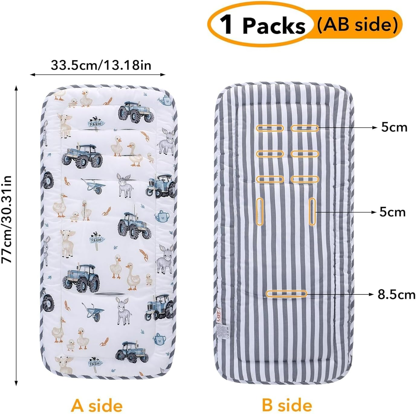 Baby Stroller Cushion, Infant Car Seat Insert-Reversible Universal Breathable and Soft Newborn Stroller Mat-34X78Cm,1 Pack (Grey) image number 3