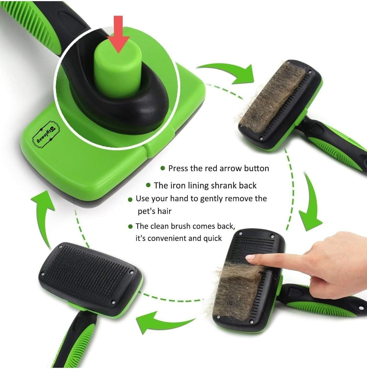 Large Self-Cleaning Slicker Brush - Premium Shedding & Grooming Tool for Pets, Removes Loose Hair, Fur, Undercoat, Mats, Tangles, and Knots for Small, Medium, Large, and Sensitive Long/Short-Haired Dogs, Cats, and Rabbits. Enjoy an Easy At-Home Grooming Experience in Green and Blue. (Green) image number 3