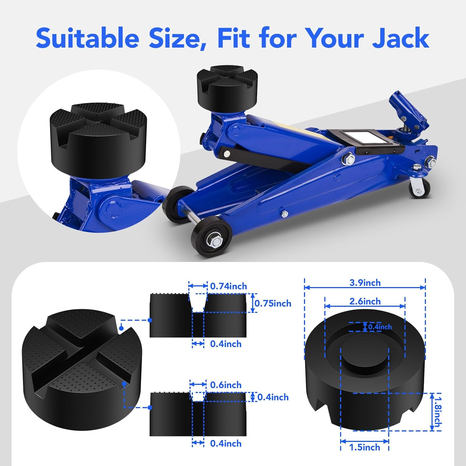 Suewort Upgraded Pinch Weld Jack Pad, Two Depths X-Grooves Floor Jack, Easily Fit Different Cars, Thicker Sturdy and Grippy Rubber Pad to Protect You and Your Car, 3.9 X 3.9 X 1.8 In image number 1