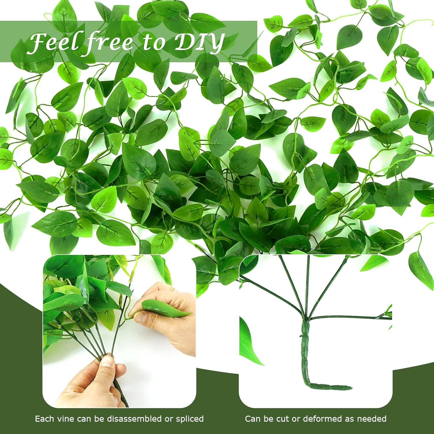 Lenamos Fake Hanging Plants, 2Pcs Artificial Hanging Plant, Faux Pothos Vines Hanging Plant Greenery for Wall Home Living Room Indoor Outdoor Decor (No Baskets) image number 5