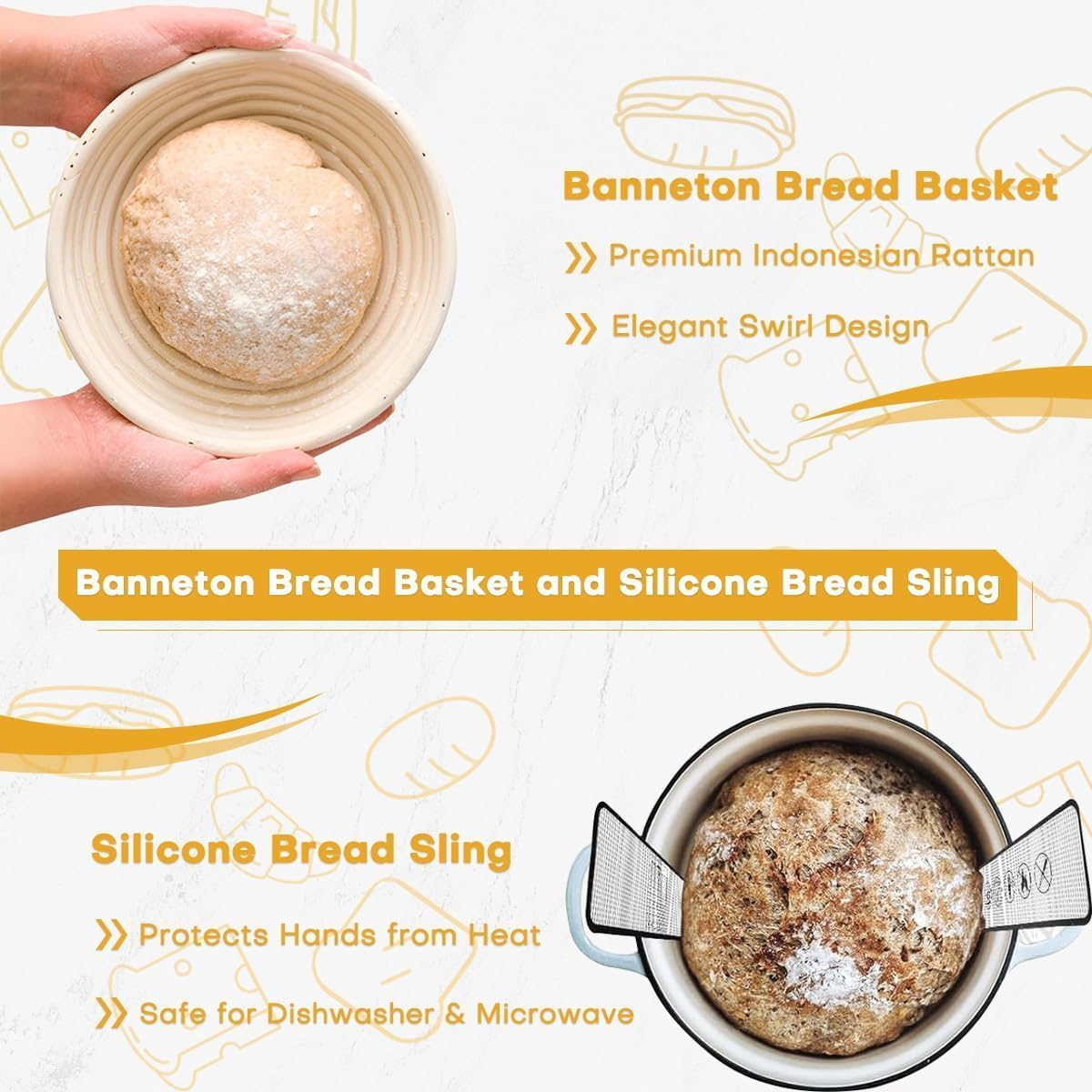 Sourdough Starter Kit, Sourdough Bread Baking Supplies with 2 Bread Proofing Baskets for Sourdough, 36Oz Sourdough Starter Jar, Bread Lame, Dough Scraper, Dough Whisk & Silicone Bread Sling image number 4