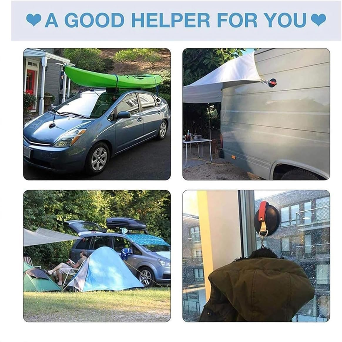 AIMALL 4-Pack Multifunctional Car Suction Cup Anchor with S-Hooks 5X1.9 Inch Heavy Duty PVC Suction Pad with Nylon Handle and D-Ring for Camping Pet Tie down Storage image number 5