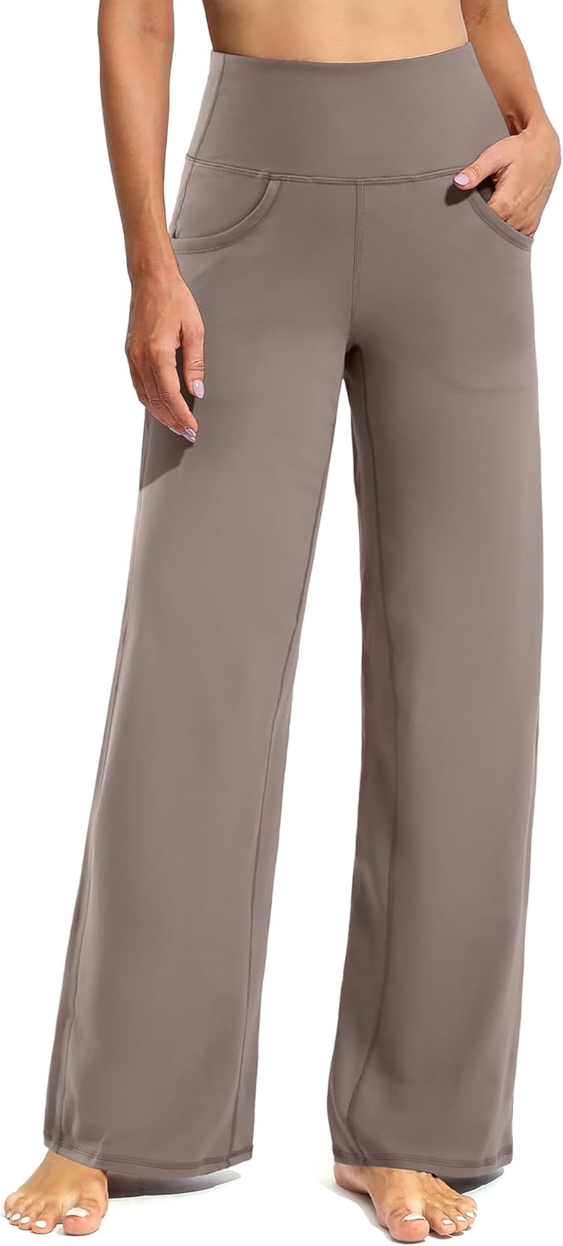 Oyamiki Women Yoga Pants Breathable Wide Leg Stretchy Lounge Slacks Casual High Waisted Athletic Trousers with Side Pockets