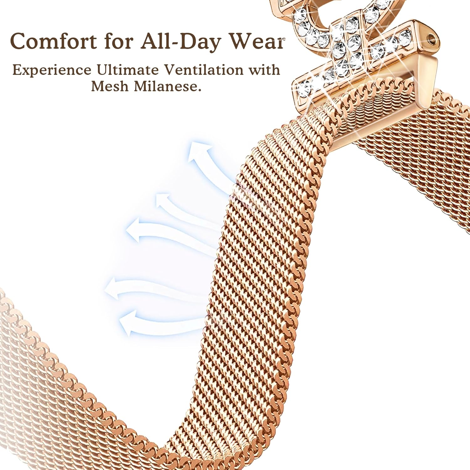 Vamyzji Compatible with Apple Watch Band 49Mm 46Mm 45Mm 44Mm 42Mm (Series 3 2 1), Silm Fashion Bling Magnetic Milanese for Apple Watch Series 11 10 9 8 7 6 5 4 3 2 1 SE, Metal Iwatch Strap for Women image number 5