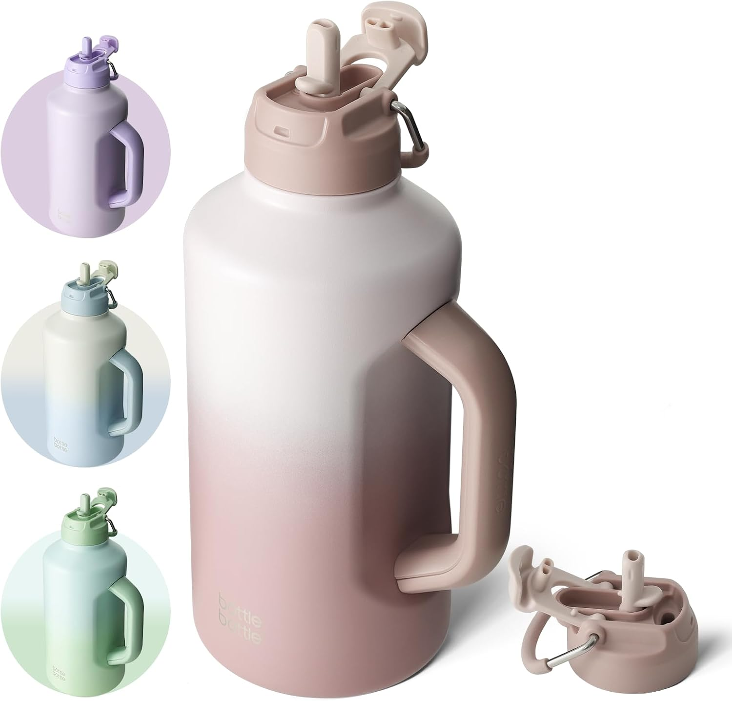 Bottle Bottle Insulated Water Bottle 64 Oz with Straw and Dual-Use Lid Stainless Steel Water Bottle with Handle Vacuum Stainless Steel Jug for Workout and Sports Pink Gradient image number 5