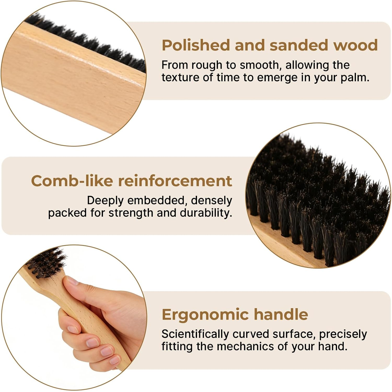 Surnavik Bristle Hair Brush & Beard Brush, Slick Back Smoothing Brush for Daily Grooming, Professional Styling Tool for Salon & Home Use, Hair Oil Distribution image number 2