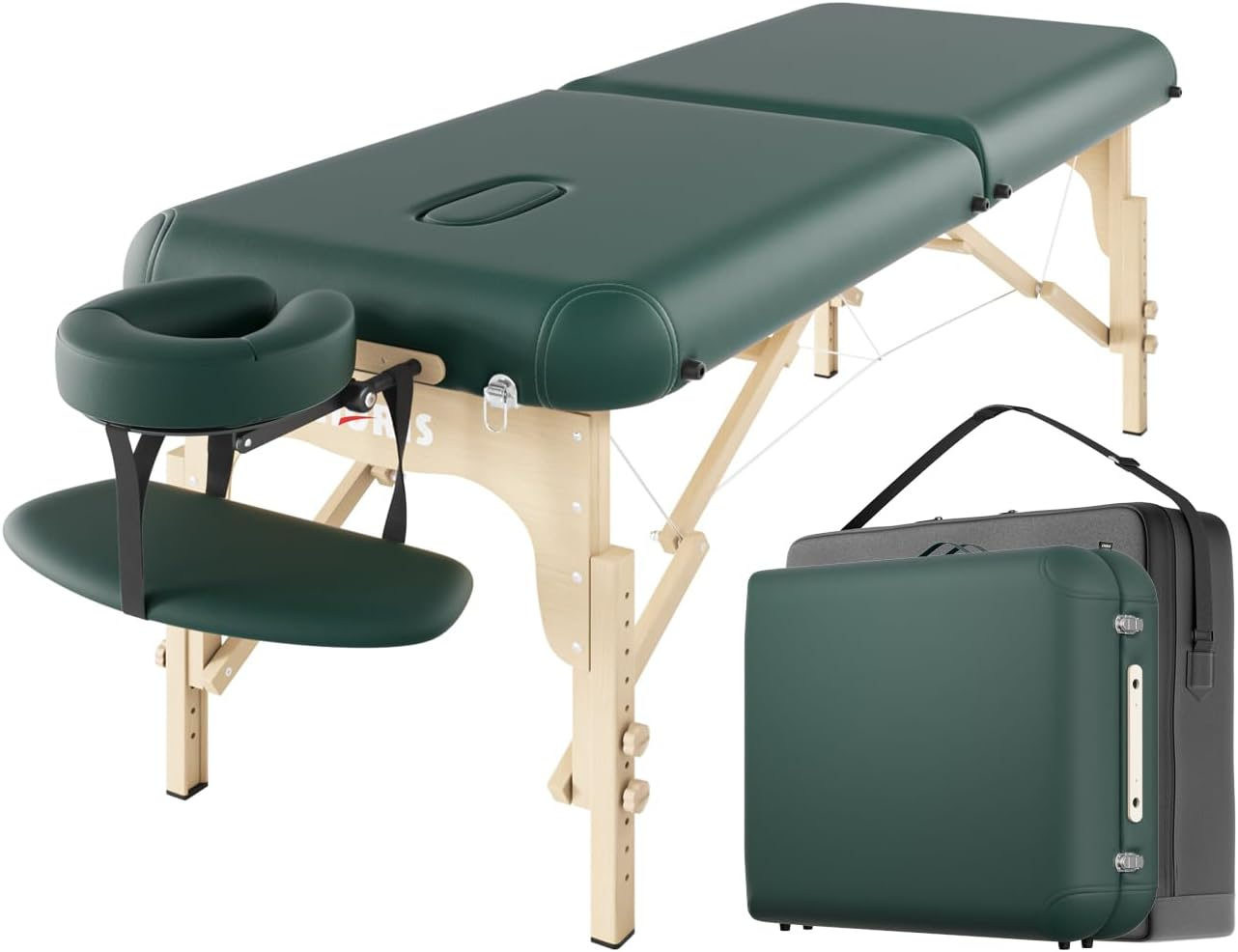 CLORIS 84" Professional Massage Table Portable 2 Folding Lightweight Facial Salon Spa Tattoo Bed Height Adjustable with Carrying Bag & Wooden Leg Hold up to 1100LBS Green image number 2