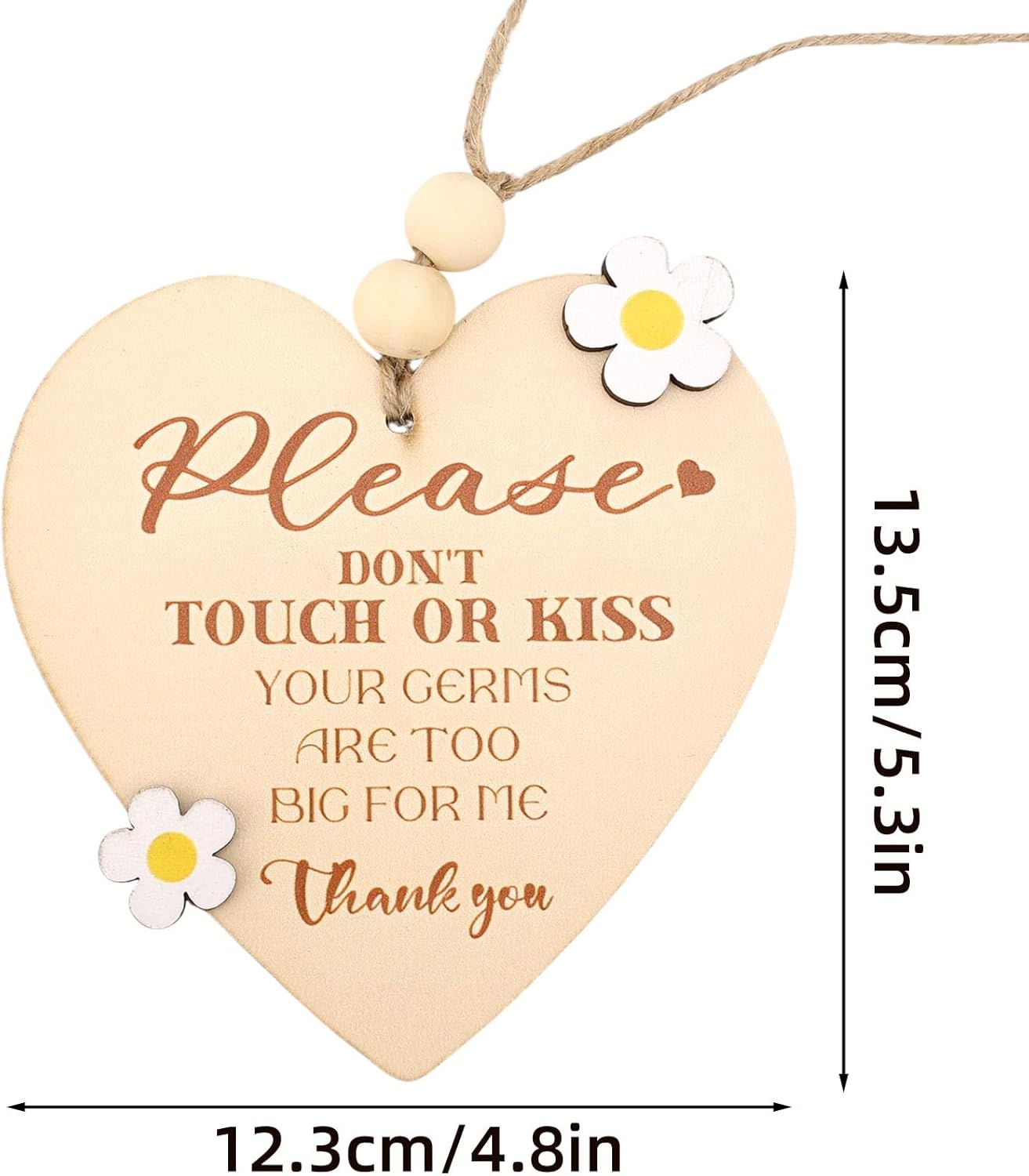 Please Do Not Touch or Kiss Baby Sign, Wooden No Touching Baby Signage for Newborns Car Seat & Stroller Tag Ideal for Baby Shower(Heart) image number 3