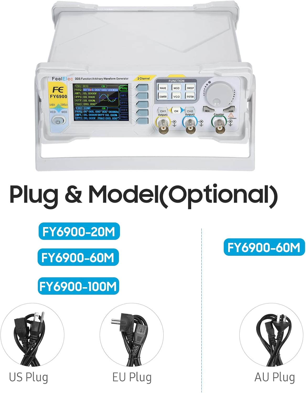 Mingzhe 60Mhz Function Signal Generator High Precision Digital DDS Dual-Channel Function Signal/Arbitrary Waveform Generator Pulse Signal Source 250Msa/S Frequency Meter VCO Burst AM/PM/FM/ASK/FSK/PSK image number 3