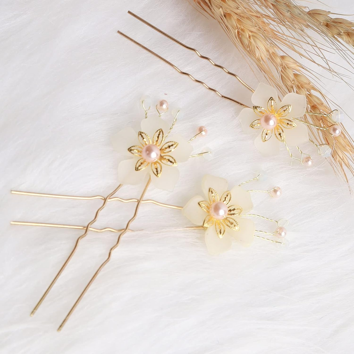Tseenyi Bridal Hair Accessories Hair Clips Rhinestone Pearl Hair Pin Crystal Flower Hair Pins Jewellery for Women and Girls Wedding Dress Headpiece Bridesmaid (Gold) image number 2