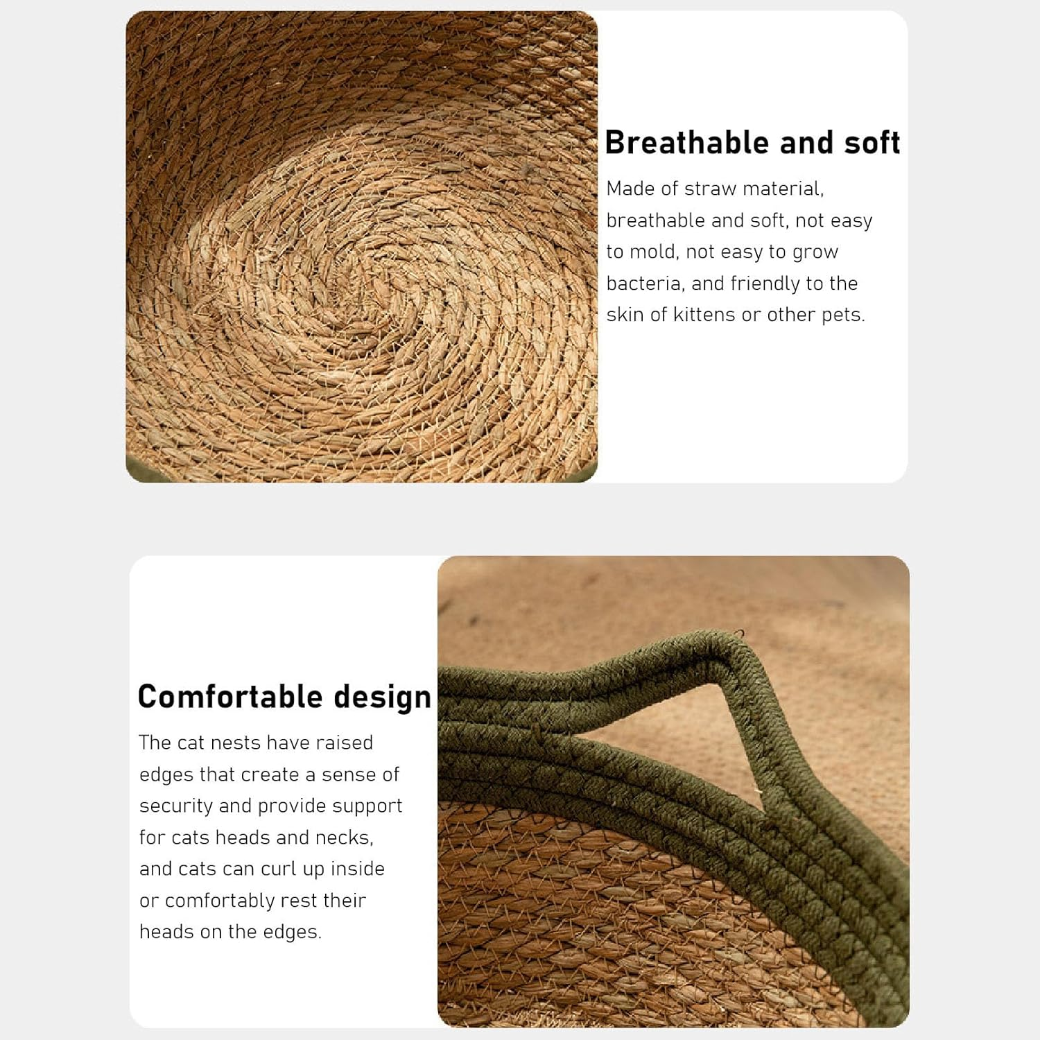 Hand Woven Cat Nest Straw Breathable Soft Cat Bed round Scratch Proof Cat Nest for Four Seasons (L) image number 1