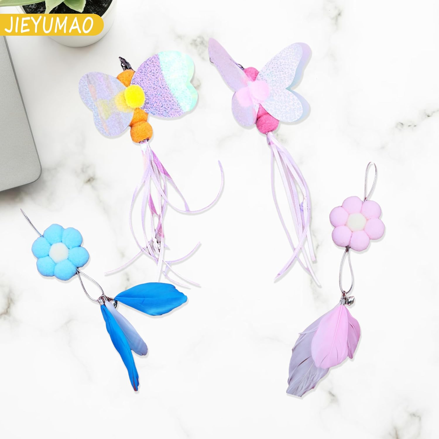 12Pcs Cat Wand Attachments, Various Styles Cat Worm Toy Refills with Bell, Multicolor Cat Feather Toys Refills Interactive Teaser Toy Refill Cat Feather Toys Replacement for Indoor image number 6