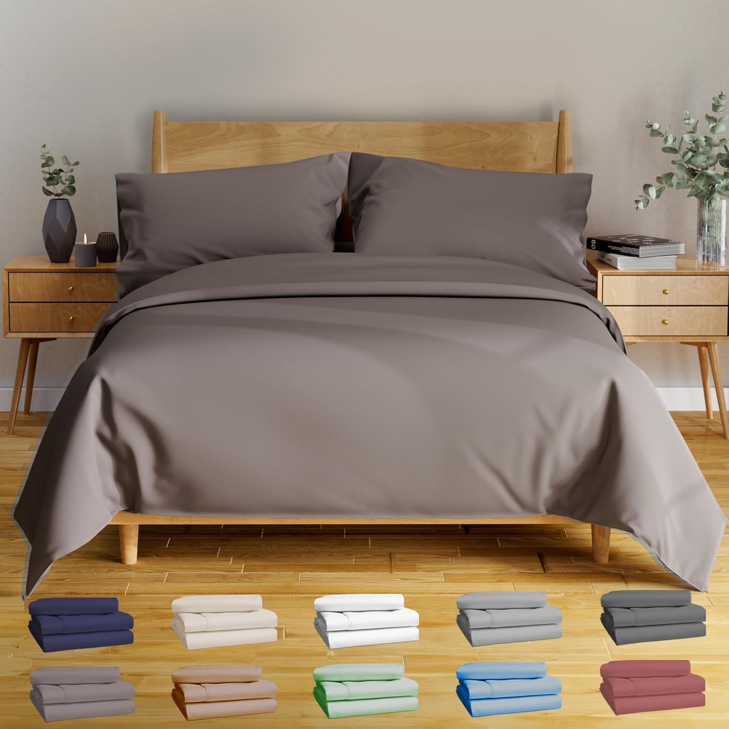 BAMPURE 4Pcs - 100% Viscose Derived from Bamboo Sheets Full Size Sheets Set - Super Soft Viscose Bamboo Cooling Sheets for Hot Sleepers - up to 16&rsquo;&rsquo; Deep Pocket - Luxury Series Full Sheet Set (S Gray) image number 4