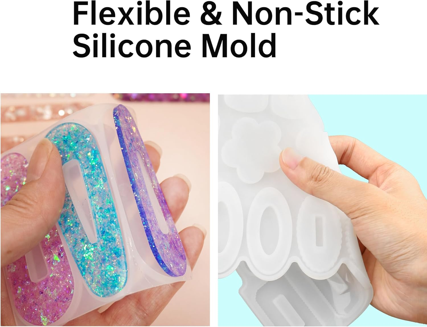 Lotfancy Epoxy Resin Mold for Hair Clips, with 16 Pcs Gold Metal Hairpins, Small Flower and Heart Shape Silicone Molds for DIY Jewelry Making image number 1