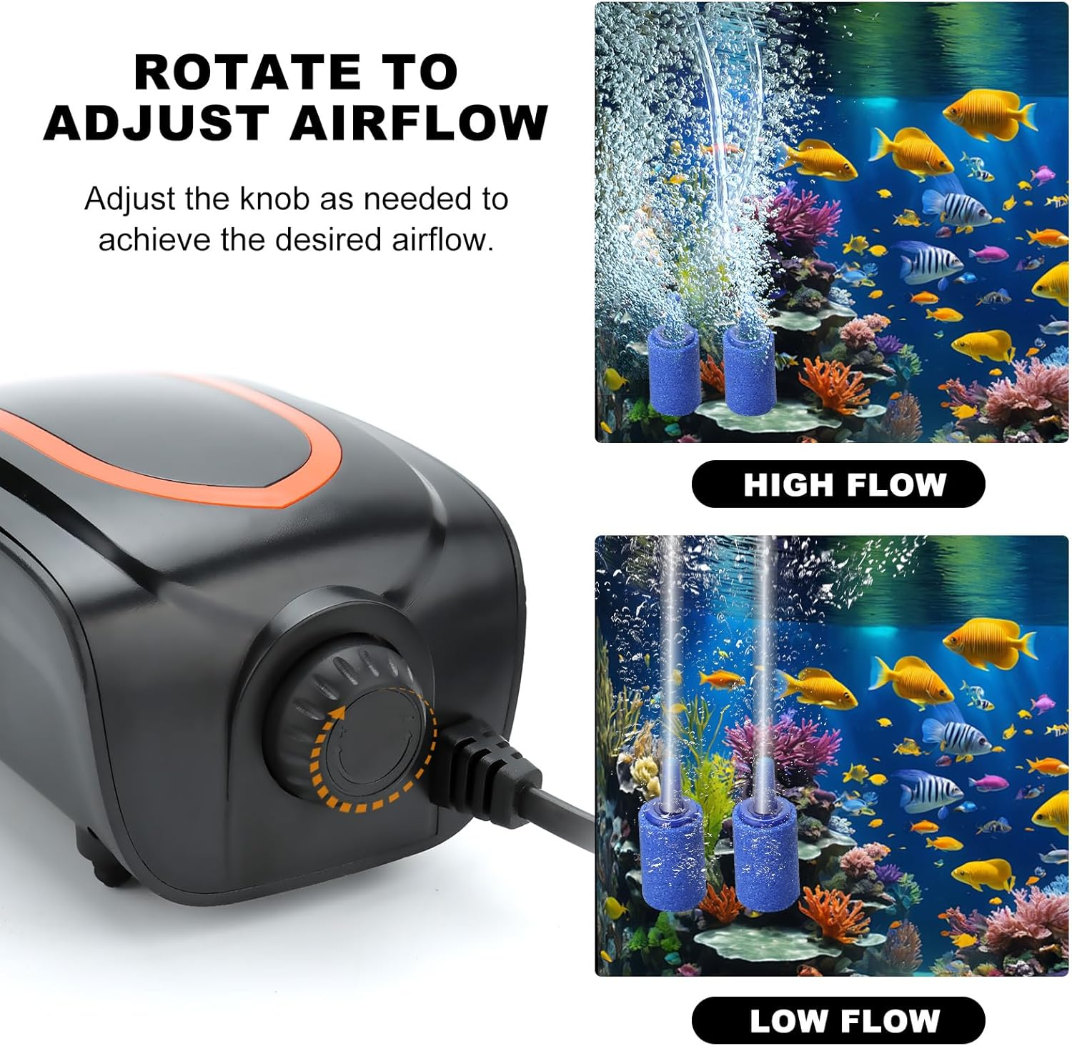 Aquarium Air Pump, 2 * 3L/Min Adjustable Powerful Fish Tank Air Pump, Quiet Fish Tank Oxygen Aerator Pump with Accessories for 1-125 Gallon Tanks image number 5
