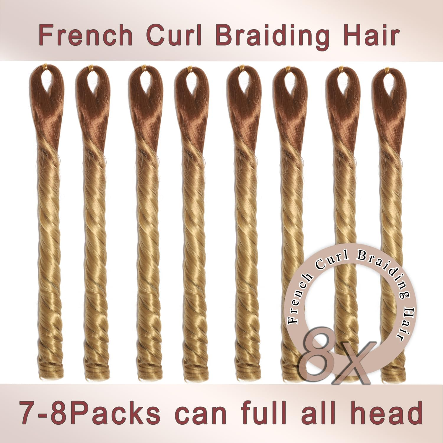 French Curl Braiding Hair 22 Inch 8 Packs Curly Braiding Hair Pre Stretched French Curl Crochet Braids Extensions for Braiding (OT30/27, 22 Inch (Pack of 8)) - 1B image number 3