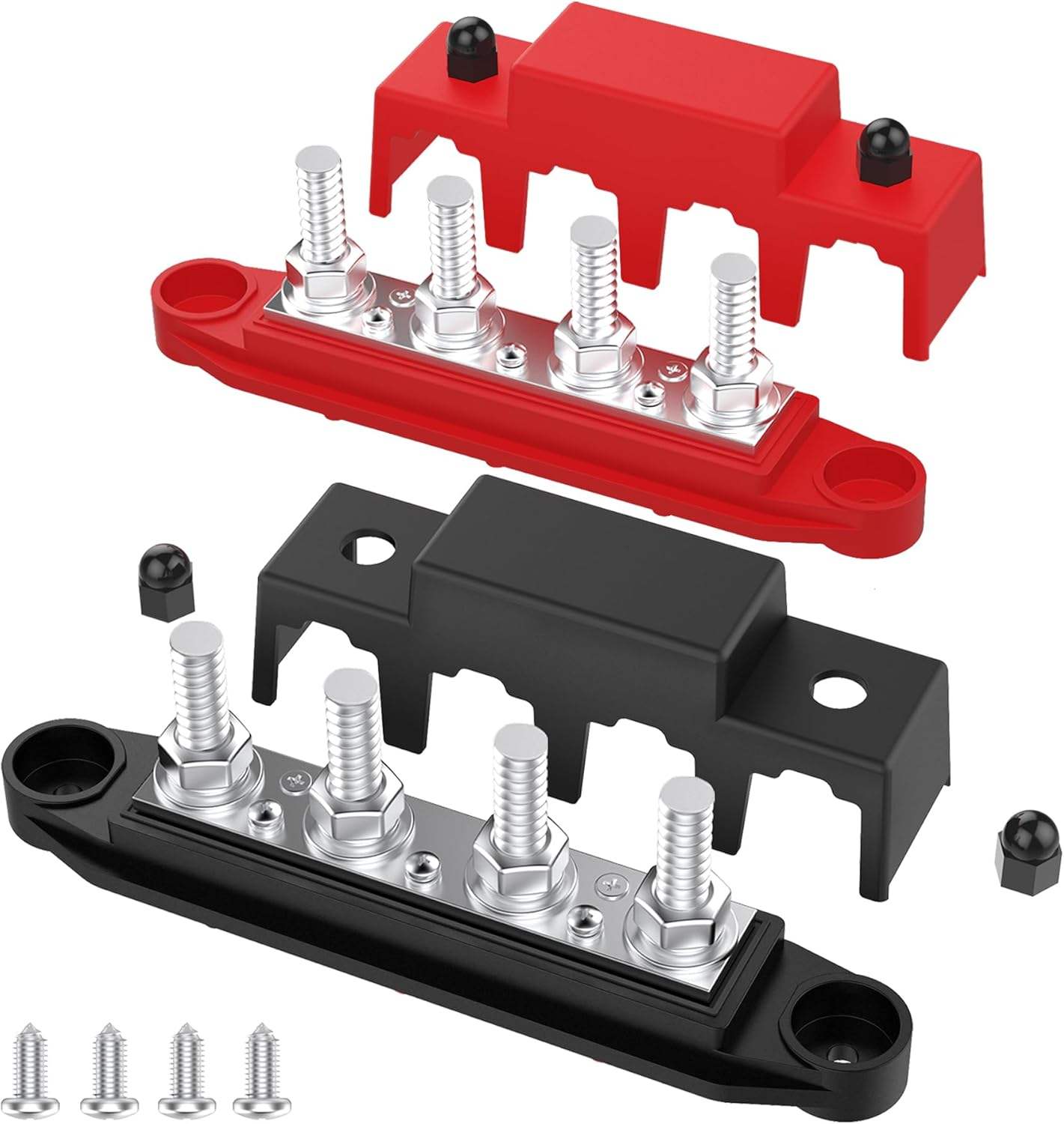 Venxykod Power Distribution Block,250A 12V Bus Bar 4X5/16 Terminal Block with Cover Max 48V Junction Block Automotive Marine Busbar image number 3
