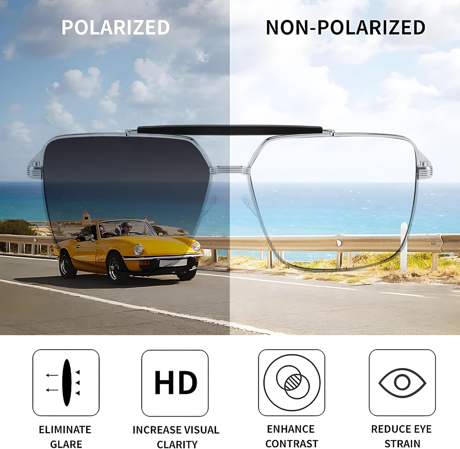 FEISEDY Classic Square Polarized Aivator Sunglasses Mens Womens UV400 Protection Big Double Bridge Sun Glasses image number 5