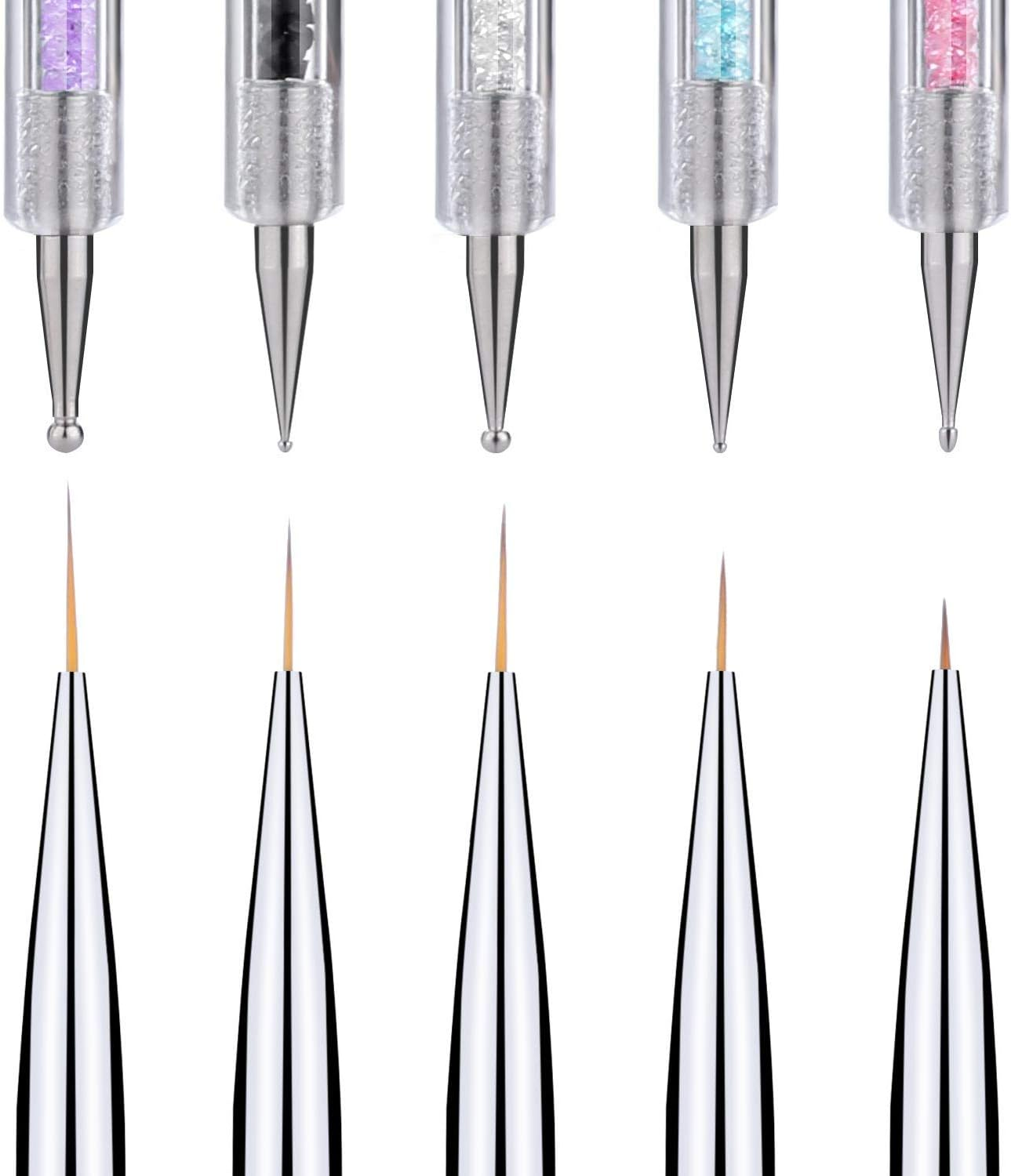 5 Pcs Nail Art Liner Brushes Dual-Ended Nail Polish Decorating Brush Including Fine Striping Brush and Dotting Pen (5,7,9,11,13 Mm) image number 5