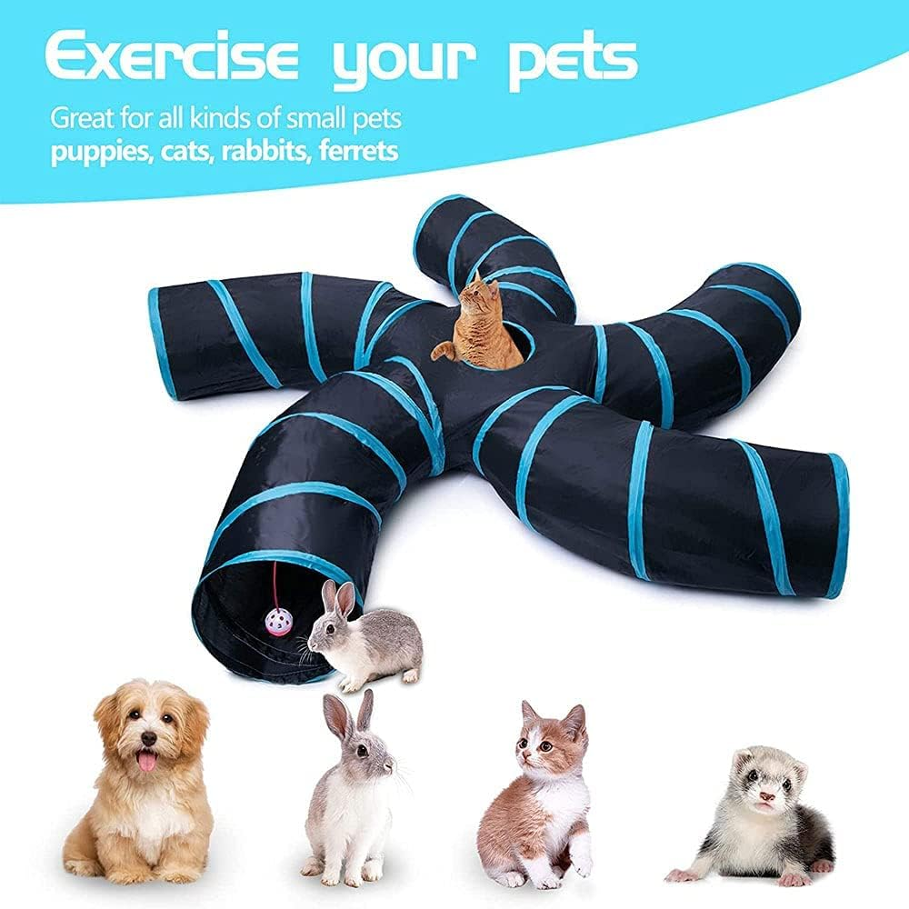 Cat Tunnels Crinkle Play Toys Collapsible Tube with Ball Maze Cat House Pet Interactive for Cat Puppy Kitten Rabbit 5 Way Cat Tunnels image number 1