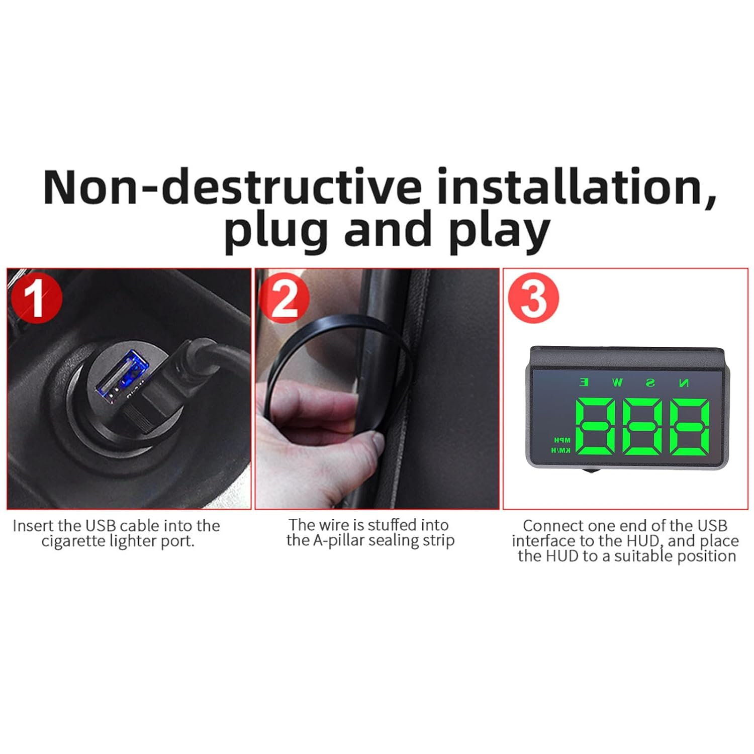 Generic Heads up Display for Car, Digital GPS HUD Speedometer with Travel Direction, Automatic Brightness USB Cable Plug and Play Head up Display for Cars Truck Gas Derv image number 5