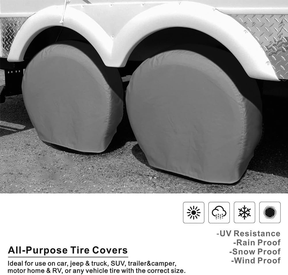 Shkalacar 2-Piece 18-20 Inch Sun Protection Tyre Covers, 190T Oxford Fabric Tyre Rim Protector with Elastic Strap and Hook Design, Waterproof Wheel Protective Cover for Car, SUV (Silver, S)