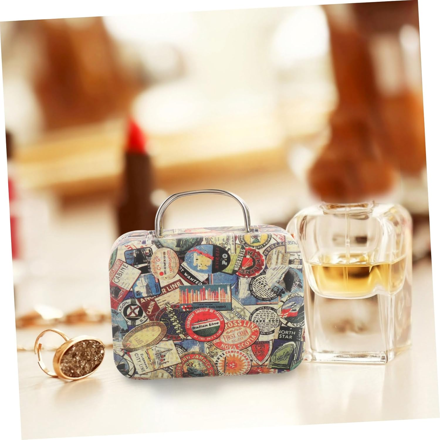 Mini Vintage Eyelash Storage Case Retro Keepsakes Box Decorative Small Suitcase Favor Box for Jewelry Cards and Dresser and Desktop Display