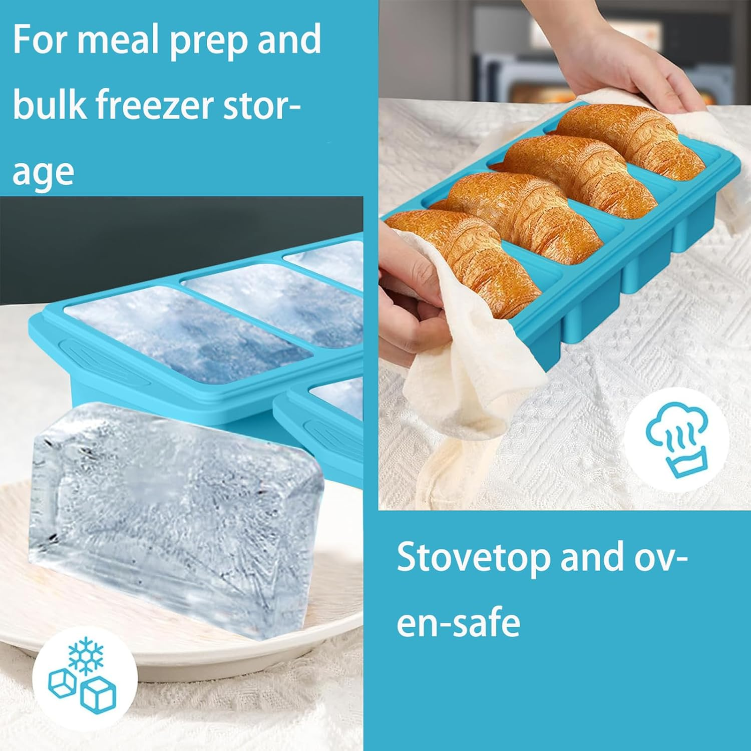 2 Pcs Silicone Freezer Tray with Lid, Silicone Freezer Food Molds, Large Ice Cube Tray, Leftovers, Sauce, Broth, Freeze & Store Soup, Makes 4 Perfect 1 Cup (Blue) image number 2