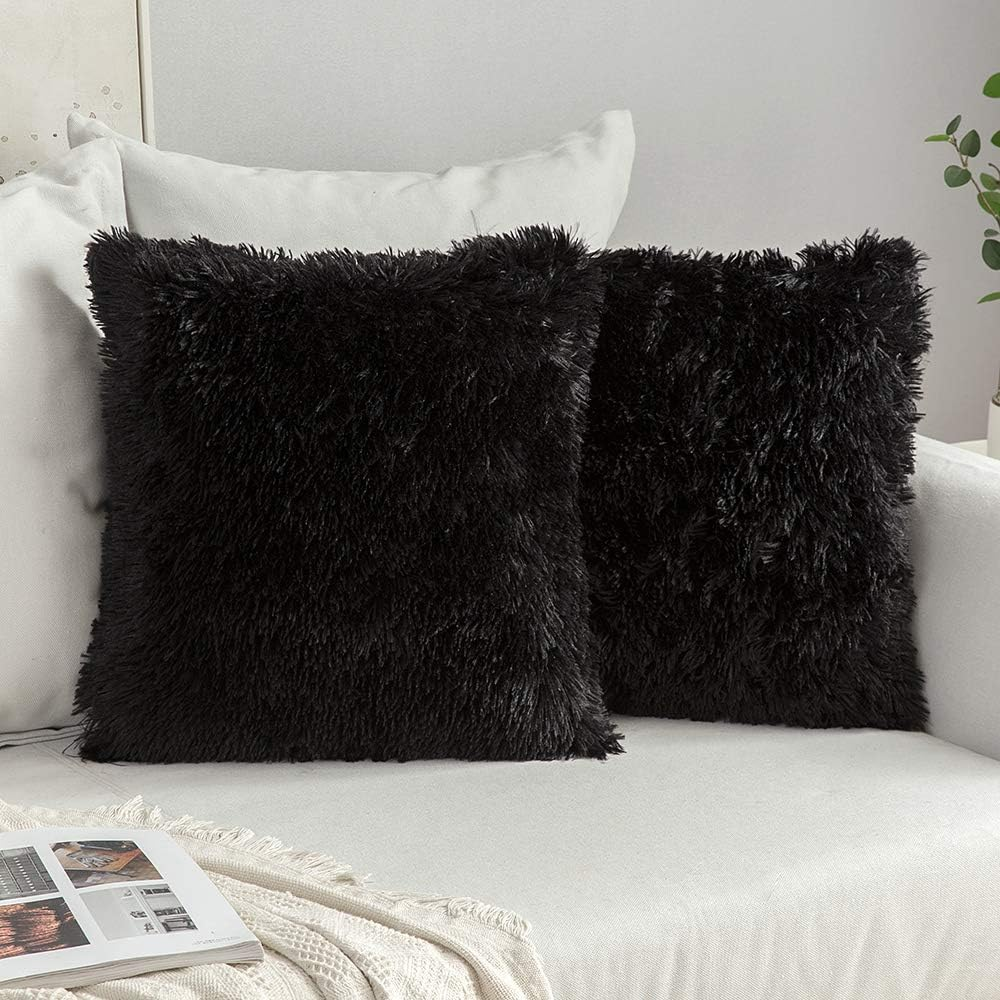 MIULEE Pack of 2 Luxury Faux Fur Throw Pillow Cover Deluxe Christmas Decorative Plush Pillow Case Cushion Cover Shell for Sofa Bedroom Car 18 X 18 Inch White