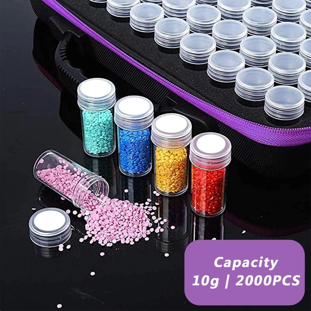 60 Grids Diamond Painting Storage Case with Tools &ndash; EVA Bead Organizer Box with Containers &ndash; Portable Kit for Rhinestones, Glitter, Crafts, Jewelry, Seeds, Makeup &ndash; 30 X 20 X 7.5 CM