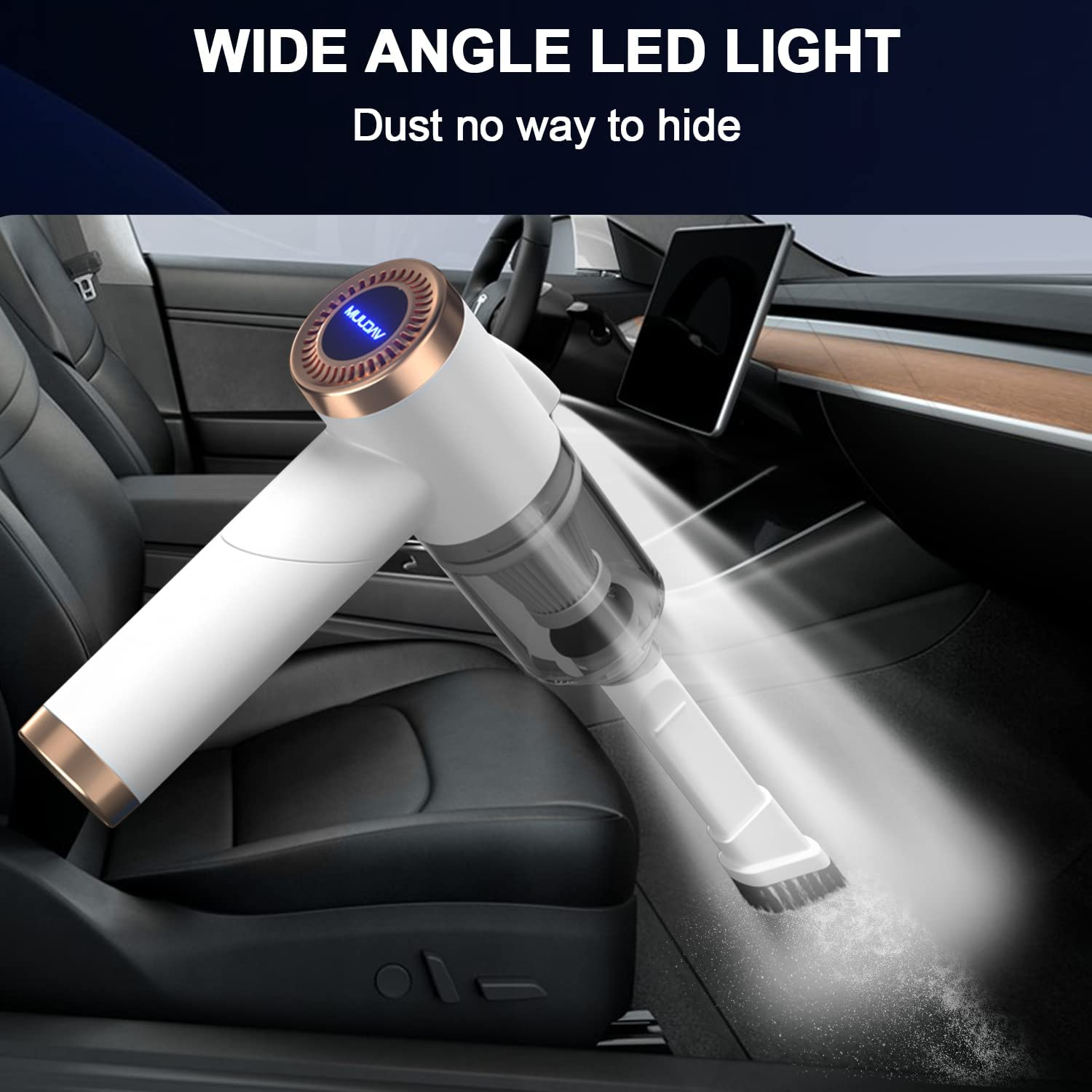 Wireless Handheld Car Vacuum Cleaner - 90&deg; Foldable Portable for Car, 9000PA Suction Cordless Vacuum, Rechargeable Mini Vehicle, Home and Office -White (Q8) image number 6