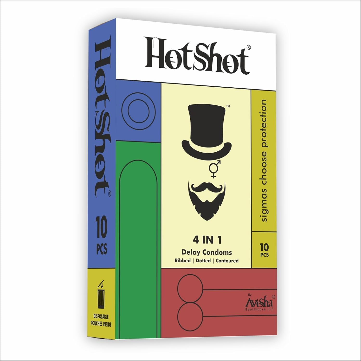 HOT SHOT 4IN1 Dotted, Ribbed, Contored and Extra Time Condom for Men - 10 Count image number 3