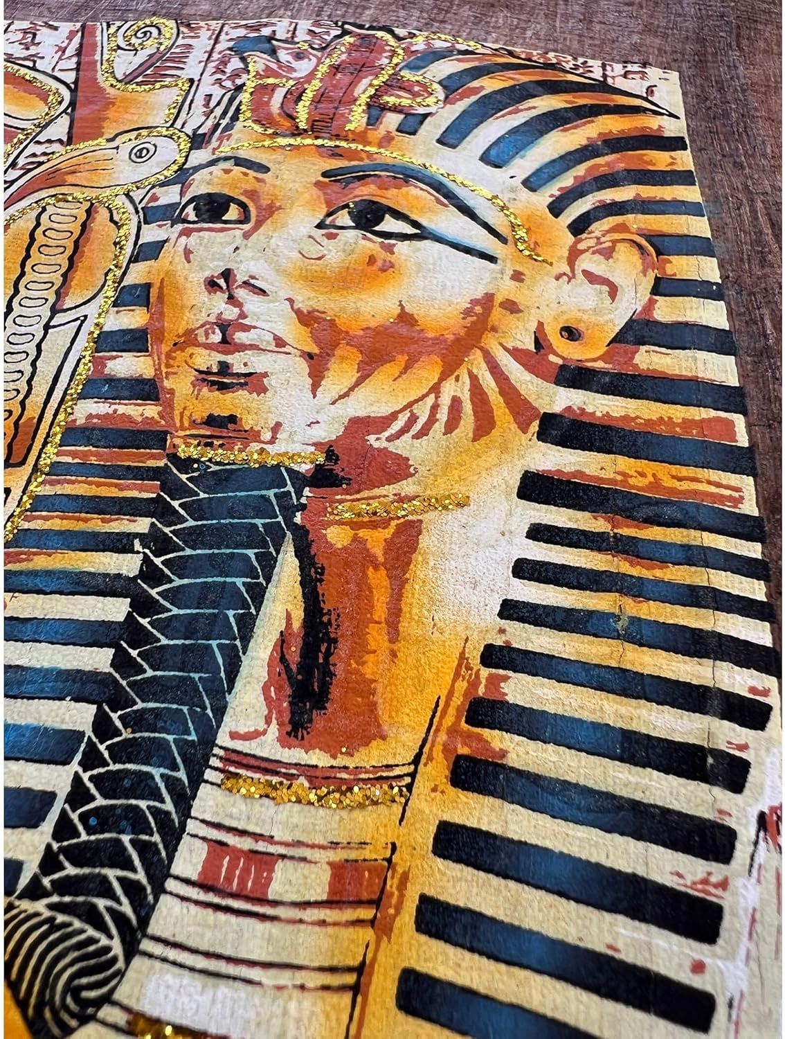 Nefertiti, Eye of Ra, Tutankhamun on Antiqued Papyrus, Glow in the Dark Vintage Painting - 17X13 Inches image number 5