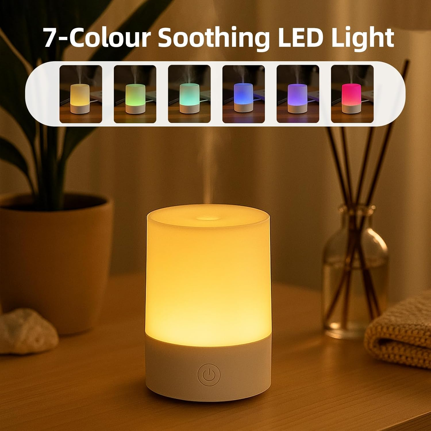 120Ml Essential Oil Diffuser with Fine Mist, Ultrasonic Aromatherapy Humidifier with 7-Colour LED Light, Quiet Operation & Auto Shut-Off, Ideal for Aesthetic Home, Office, Yoga, White image number 1