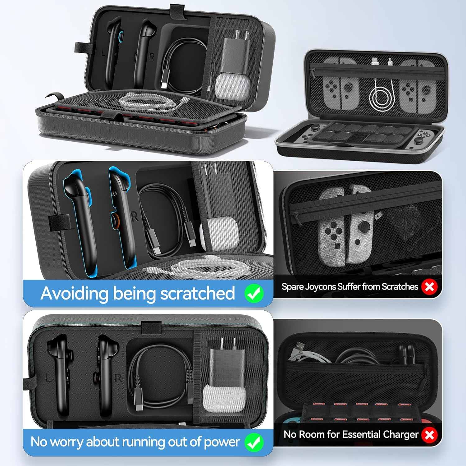 OIVO Switch 2 Case Compatible with Nintendo Switch 2, Large Switch 2 Carrying Case Fit for Joycon & Adapter, Protective Switch 2 Travel Hard Bag Holds 28 Game Cards, Switch Accessories Kit image number 4