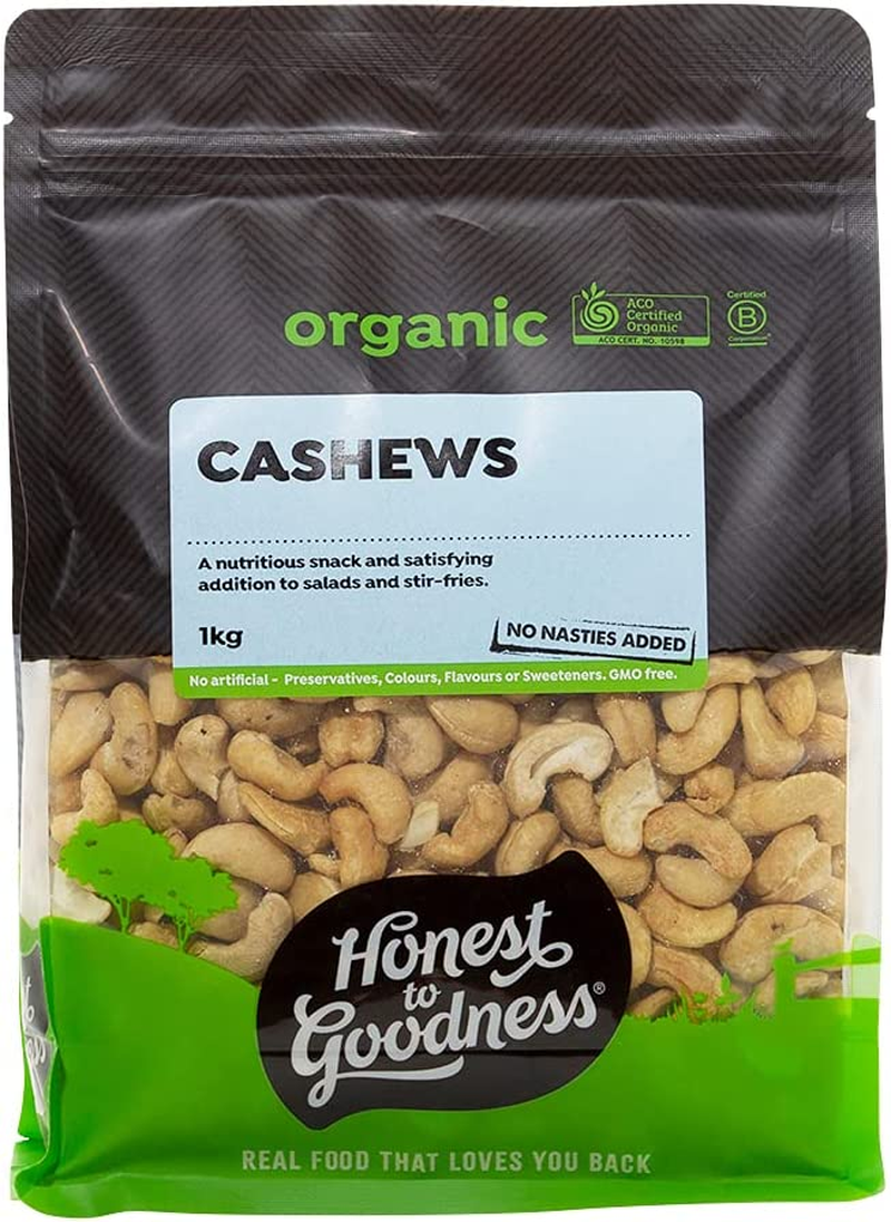 Honest to Goodness, Organic Cashews, 1 Kilogram - Natural Goodness Known for Their Rich, Buttery, Nutty Flavor, Ideal for Various Culinary Applications. image number 1