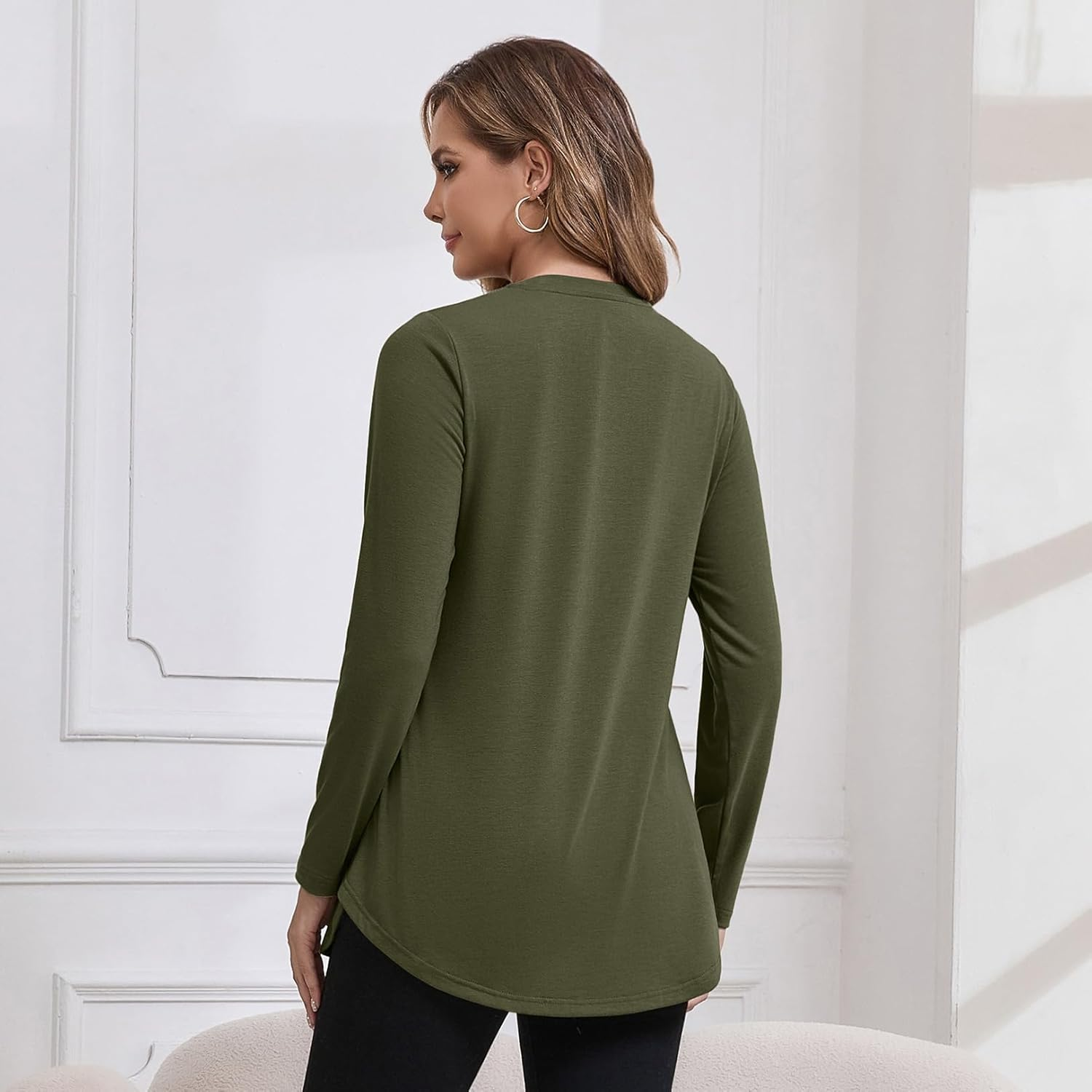 GINKANA Women'S Nursing Shirts Long Sleeve 3 Packs Hidden Zipper Breastfeeding Pumping Tops Side Split Maternity Clothes image number 3