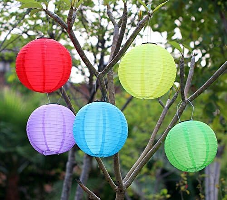 Beaneyun Solar Chinese Lantern Lights 12 in round Solar Lanterns LED Nylon Hanging Light Waterproof Outdoor Decorative Lights for Home Patio Garden Yard Wedding Party Bedroom,6 Pack (White),2021006 image number 1