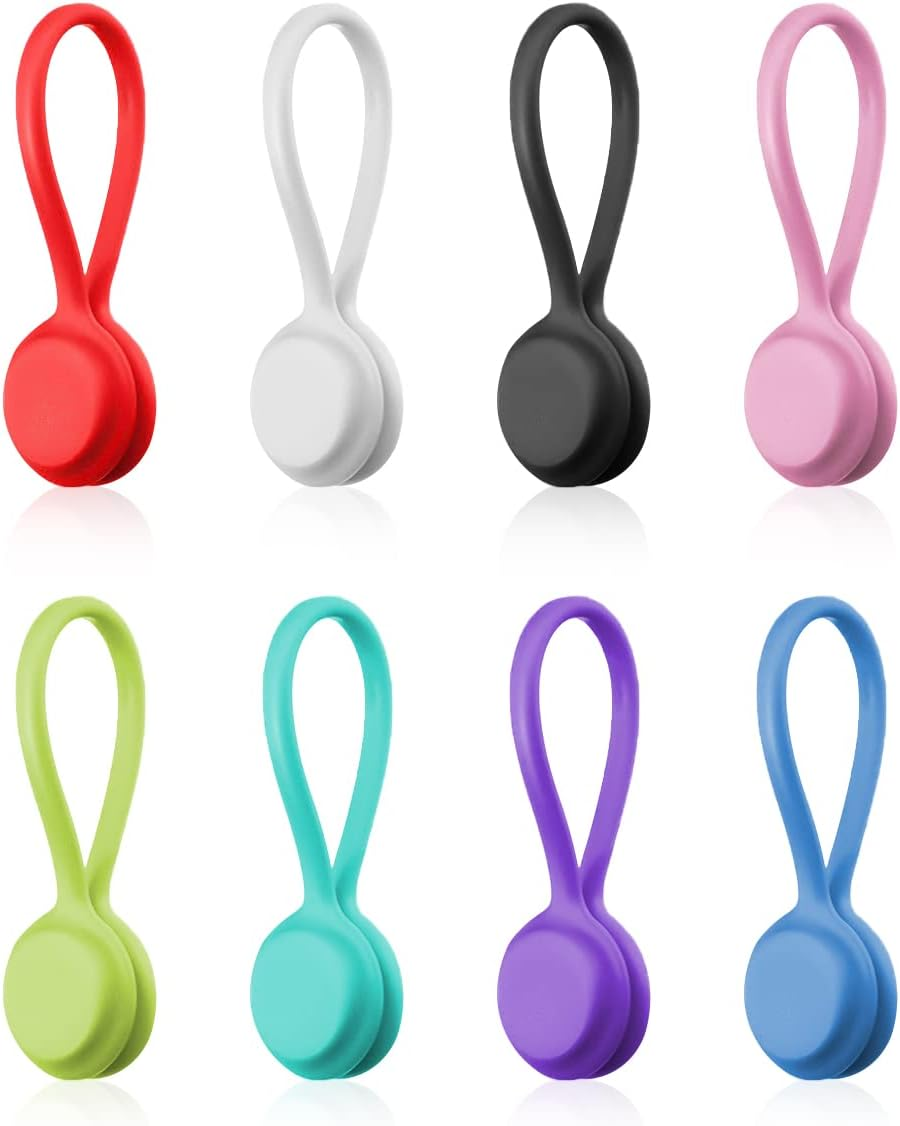 HAIKING Silicone Cable Ties, 8 Pcs Reusable Magnetic Straps Wire Organizer for Bundling and Organizing Cables, Hanging & Holding Keychain, Headphone Cables (8 Colors) image number 6