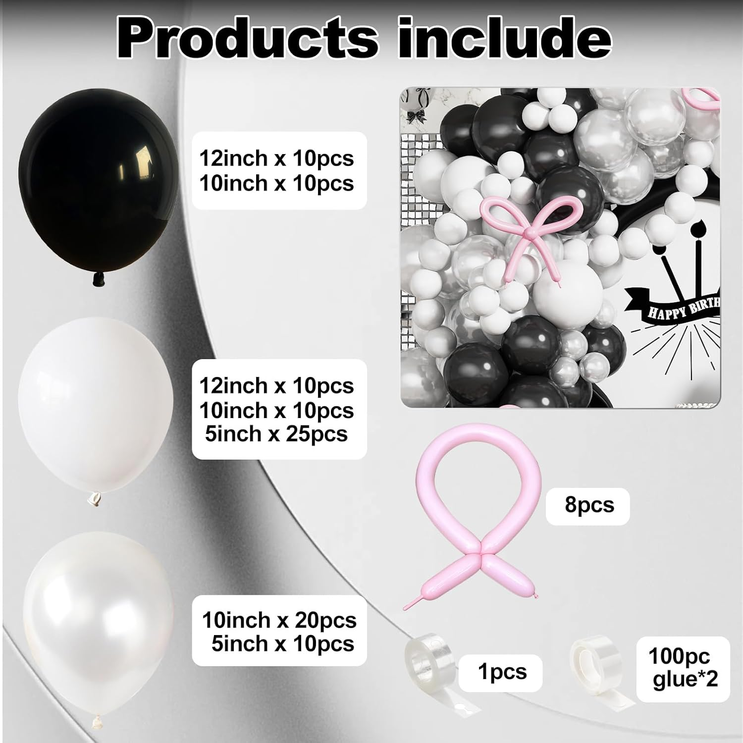 Black and White Balloon Arch Kit Bow Pearl White Black Latex Balloons Garland with Pink Bow Balloons for Girls Women Coquette Bachelorette Baby Bridal Shower Birthday Wedding Party Decorations - Barbie Pink image number 7
