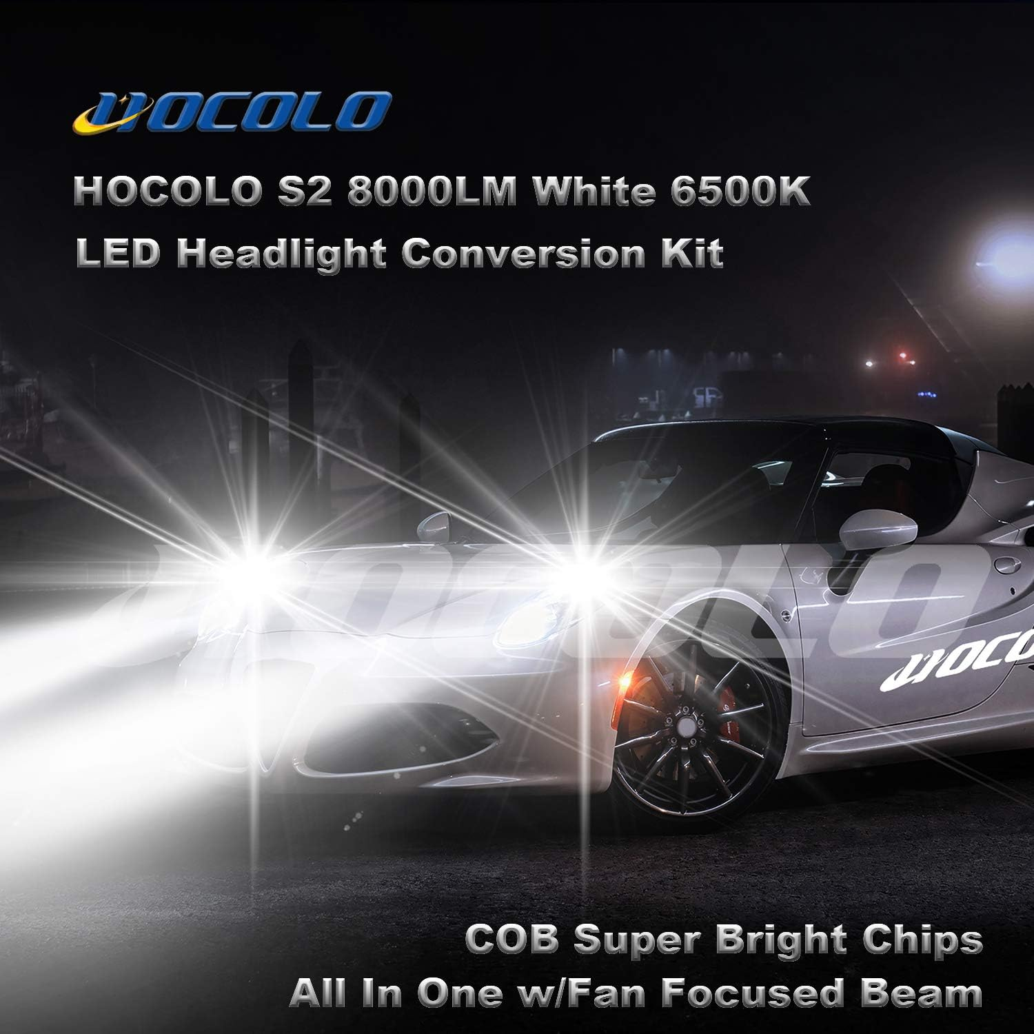 HOCOLO S2 COB 9007 HB5 8000 Lumens Led Headlight Conversion Kit,High Low Beam Headlamp,Halogen Head Light Replacement,6500K Xenon White,W/Fan All in One Plug N Play(S2-9007 Hi/Lo Beam) image number 1