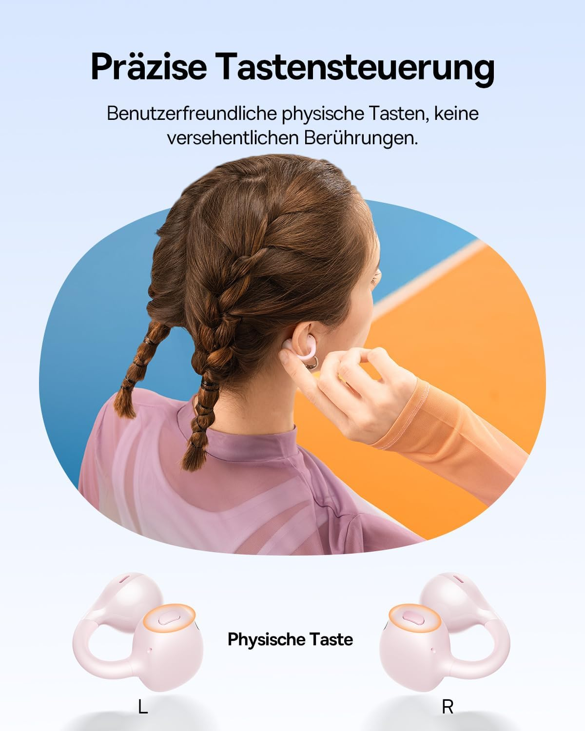 Baseus BC1 Open Ear Headphones, Ear Clip with Impressive Sound, Adaptive Bass Enhancement, Bluetooth 6.0, Noise Cancelling for Calls, IP55, 38H Battery, Lightweight Buds - Pink image number 6