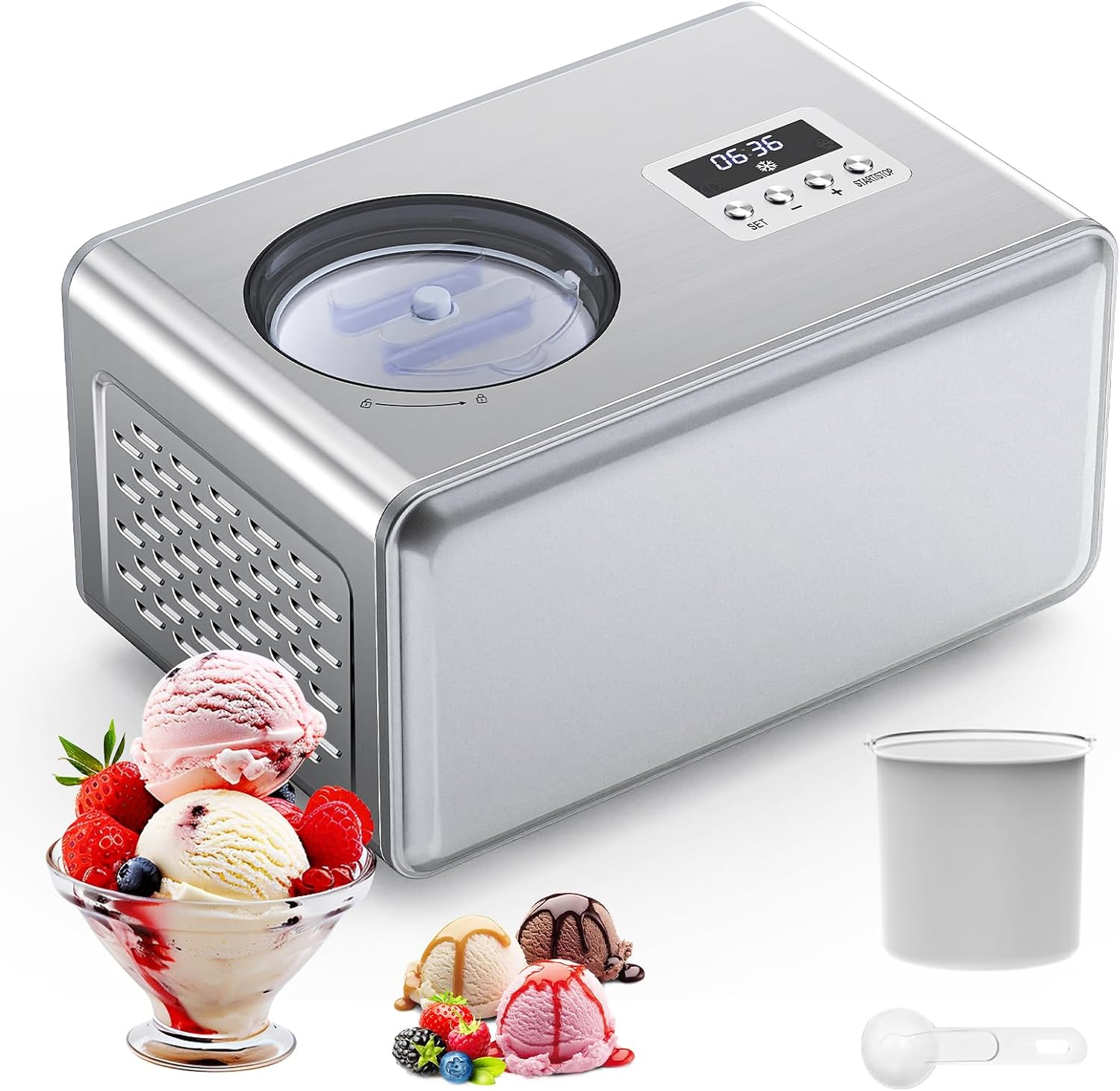 Advwin Ice Cream Maker with Built-In Compressor, 2L Frozen Yogurt & Gelato Machine, Sorbet Maker with LCD Display, 3 Modes, 2-Hour Keep Cool Function image number 3